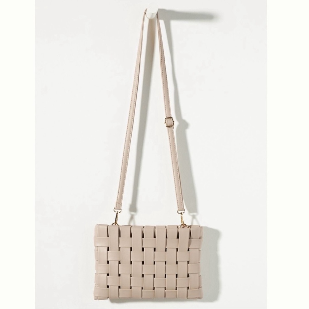 By Anthropologie: Chic Beige Woven Crossbody Bag